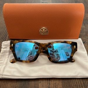 Tory Burch TY7169U 1150/7V Tortoise Sunglasses with Blue Mirror Lenses